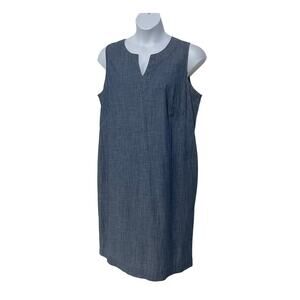 Talbots Womens Plus Size 14W Slub Denim Shift Midi Dress Blue
